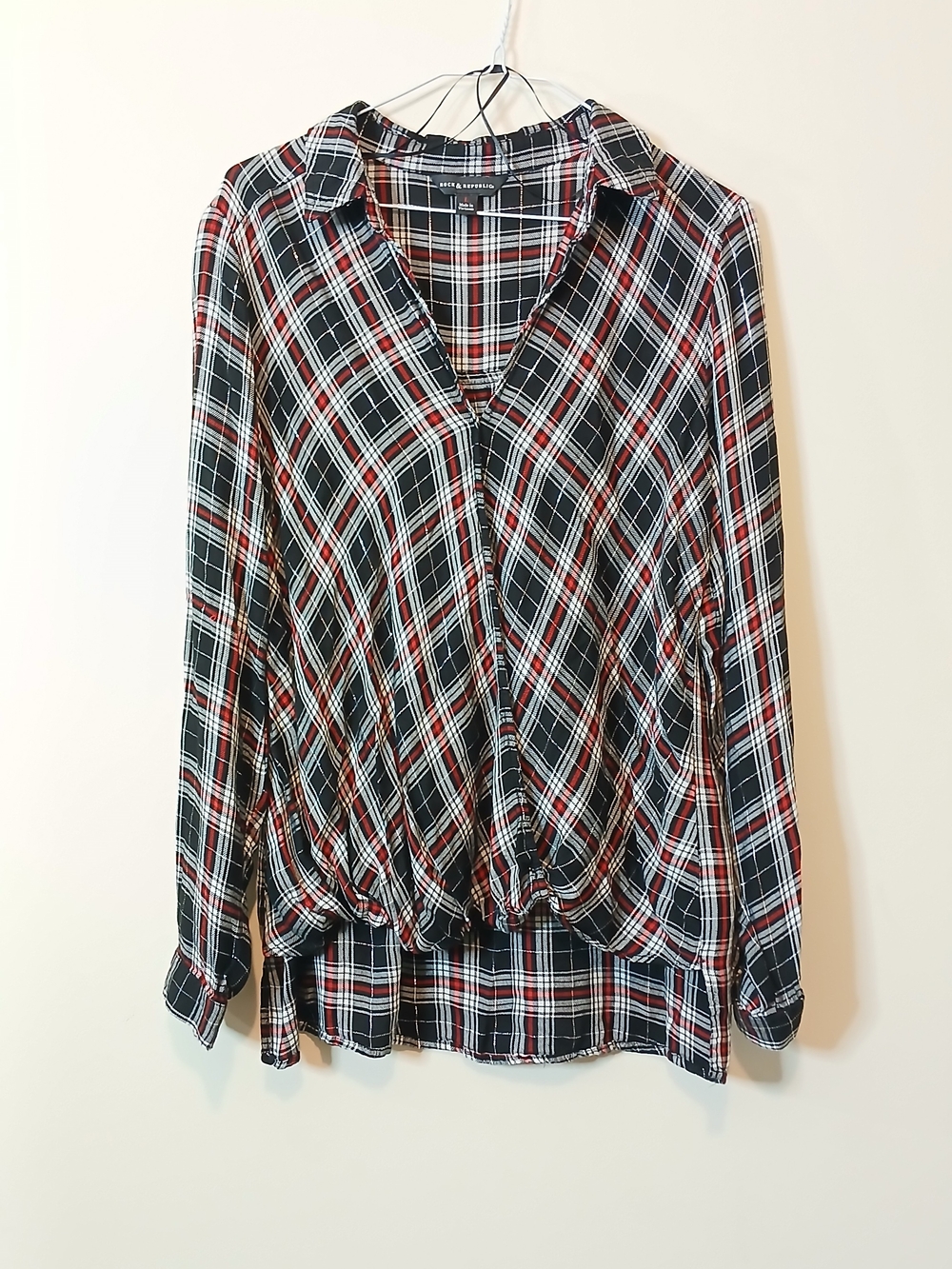 Rock & Republic Black, Red & White Plaid Button-Down Blouse